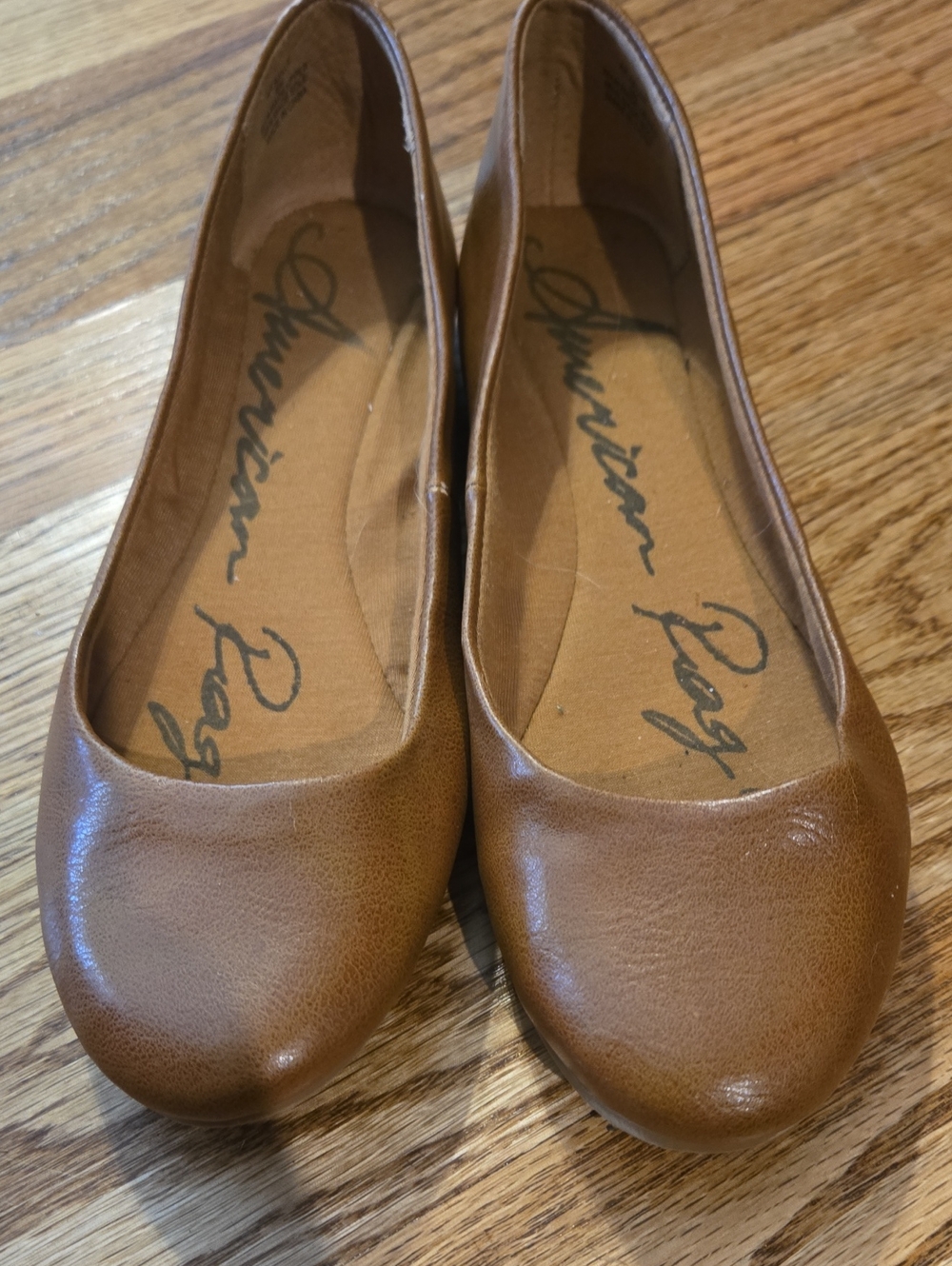 American Rag Women's Tan Leather-Style Round Toe Flats